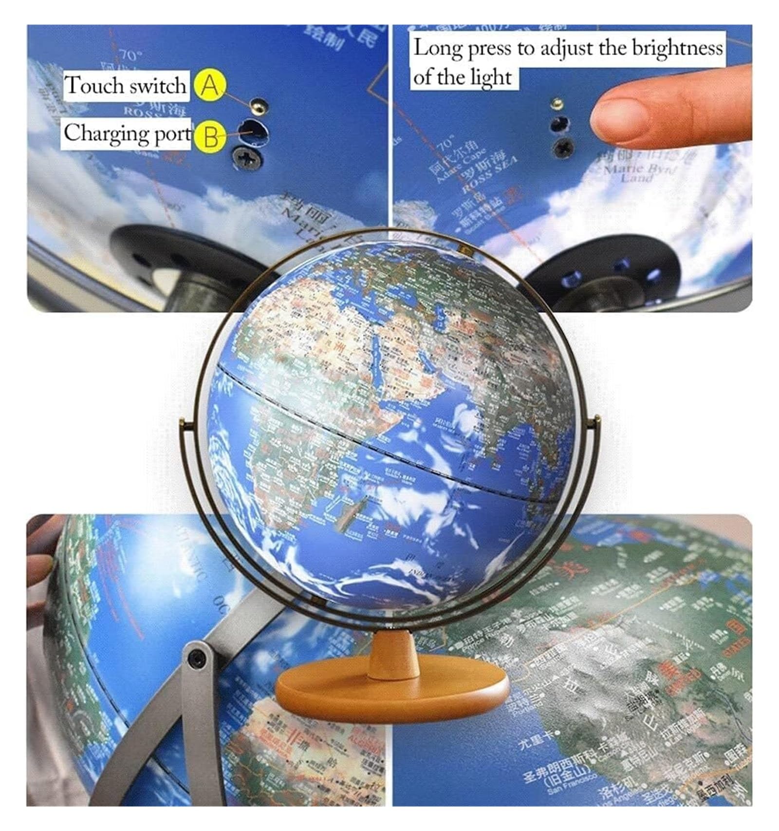 Amazon.co.jp: 地球儀 最新の 720 度回転地球儀 木製スタンド付き 地理